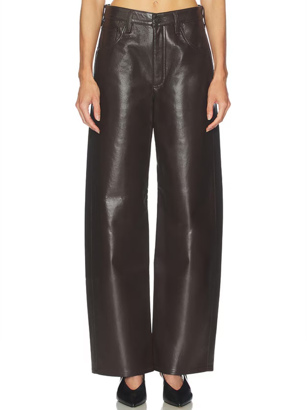 Citizens Of Humanity Wide Leg Faux Leather Pants in Dark Brown